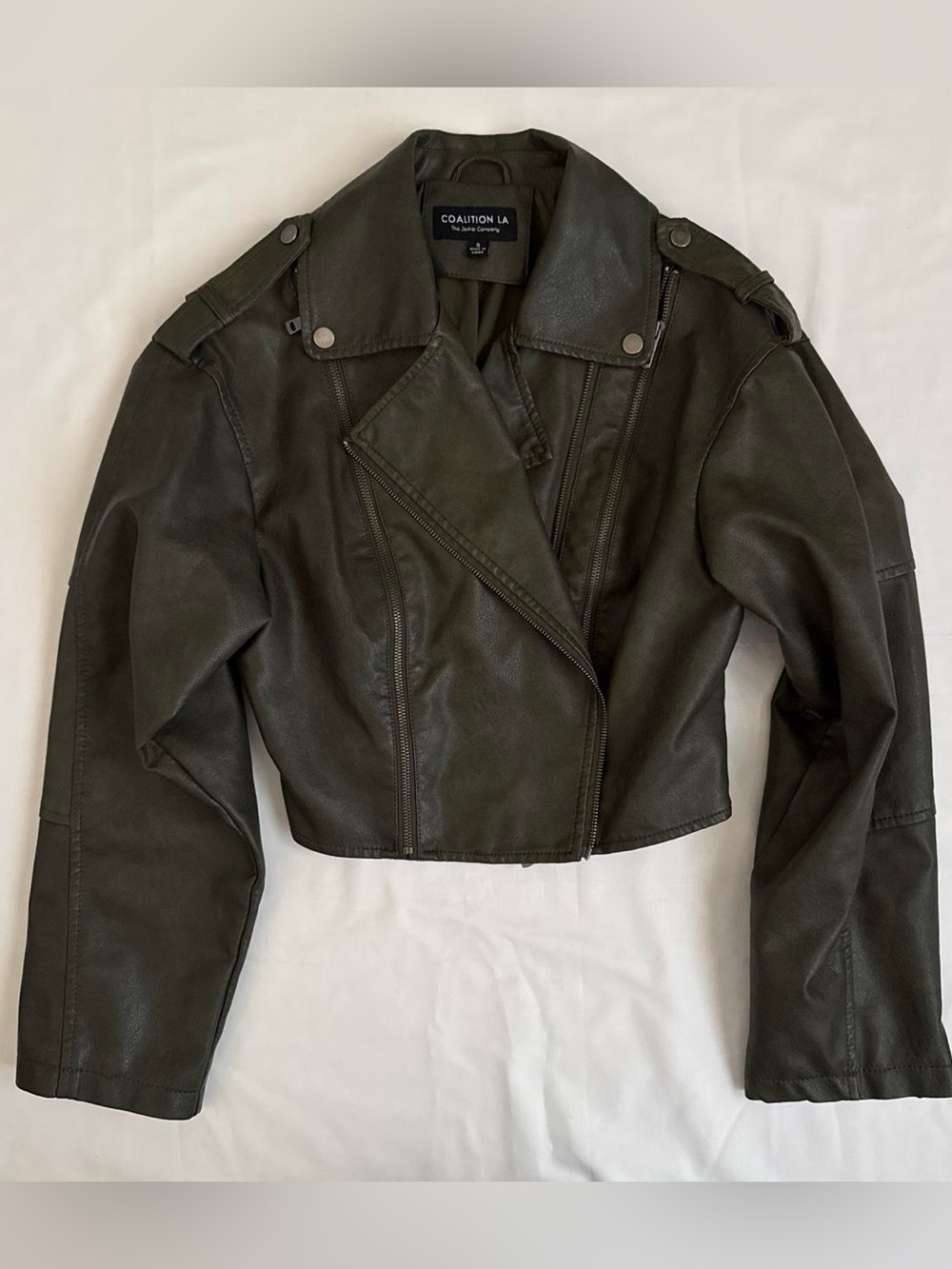 Olive Cropped Moto Jacket